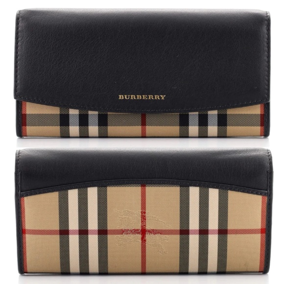 Burberry Horseferry Check and Black Leather Continental Wallet w/Box and Dustbag - Picture 1 of 17